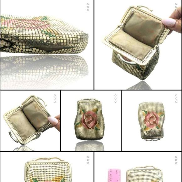 DISCOLEMONADE Vintage Festival Rose Enamel Gold Mesh Purse Clutch Large Coin Bag - Picture 2 of 2